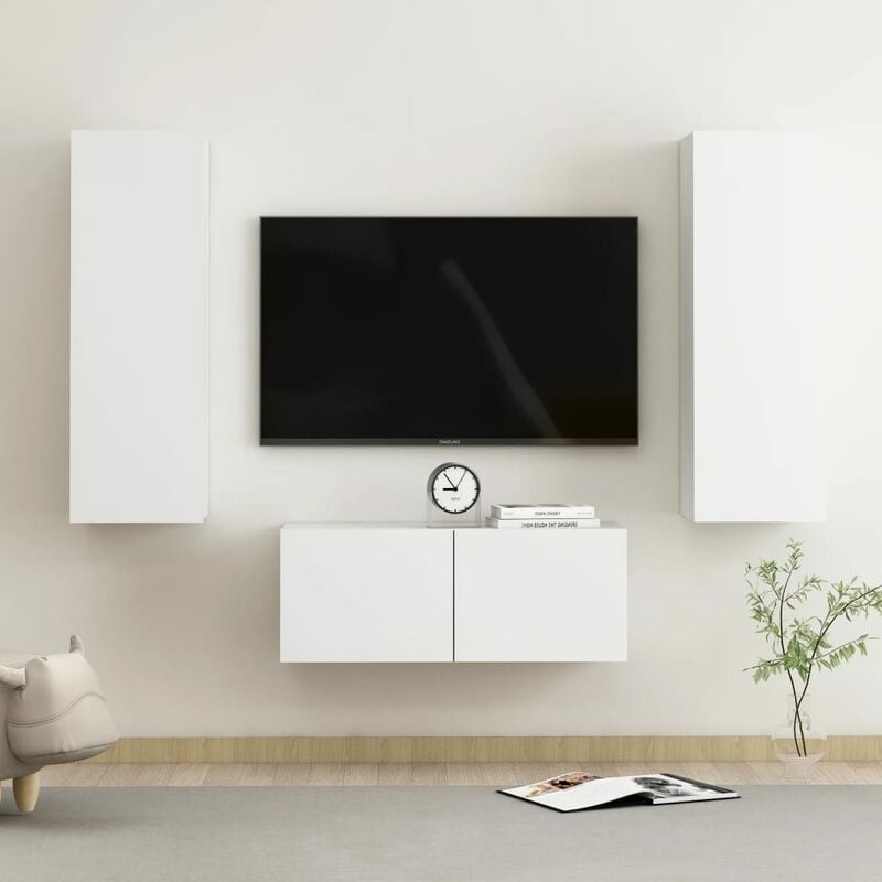 

Juego de mueble para TV de 3 piezas aglomerado blanco - Blanco - Youthup