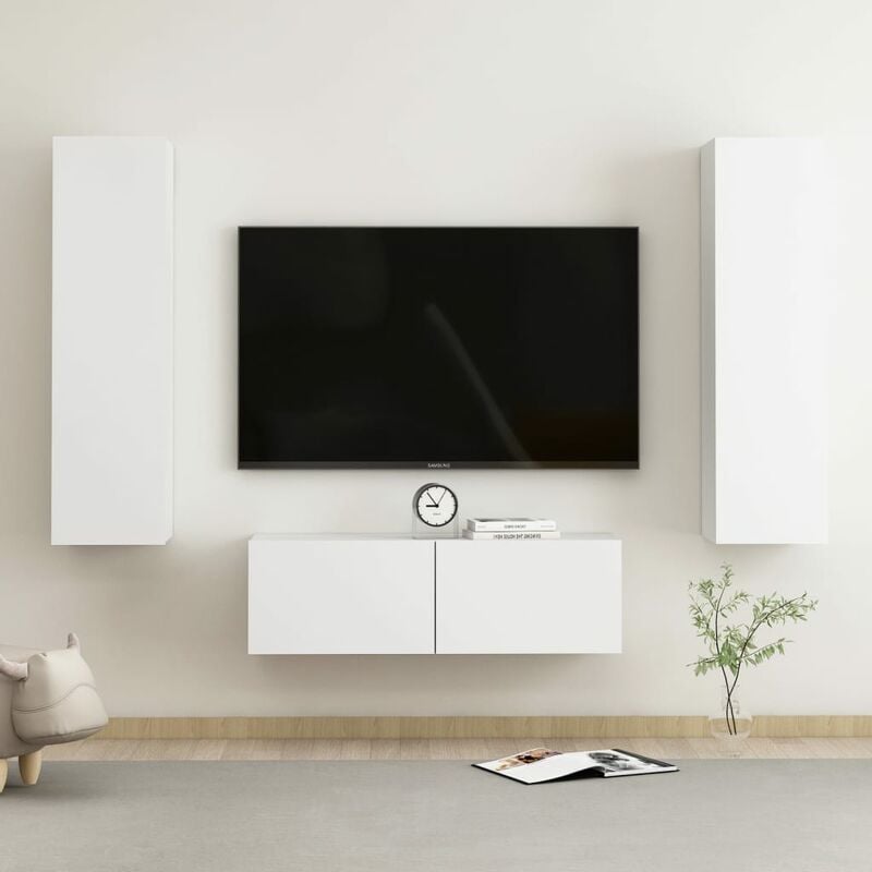 

Juego de mueble para TV de 3 piezas aglomerado blanco - Blanco - Youthup