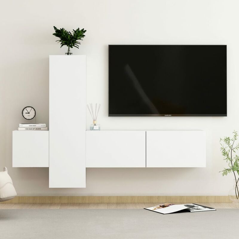 

Juego de mueble para TV de 3 piezas aglomerado blanco - Blanco - Youthup