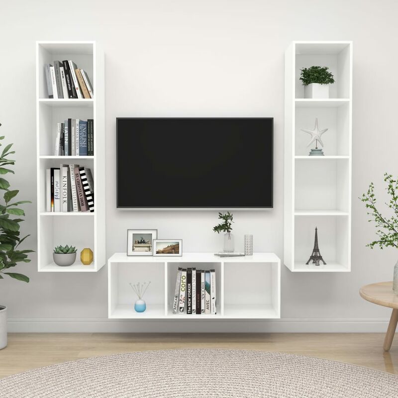 

Juego de mueble para TV de 3 piezas aglomerado blanco - Blanco - Youthup