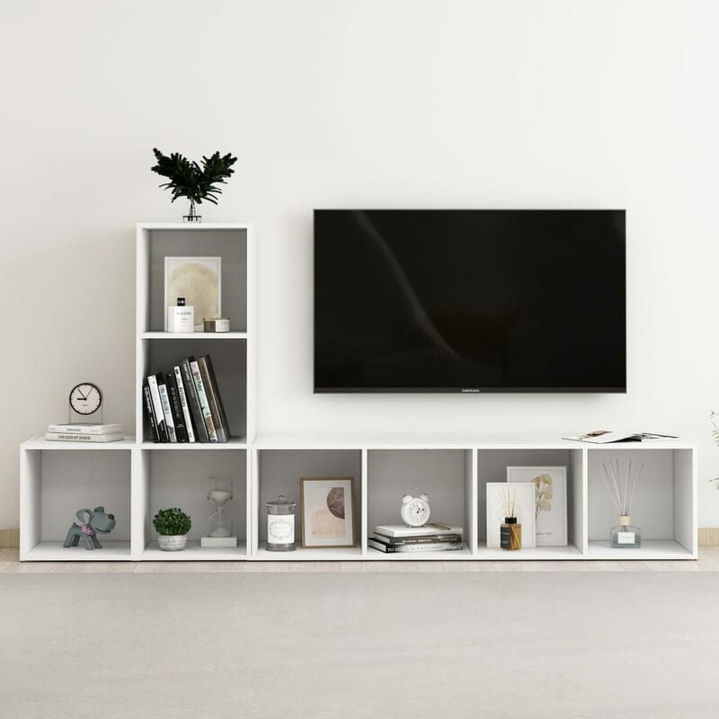 

Juego de mueble para TV de 3 piezas aglomerado blanco - Blanco - Youthup