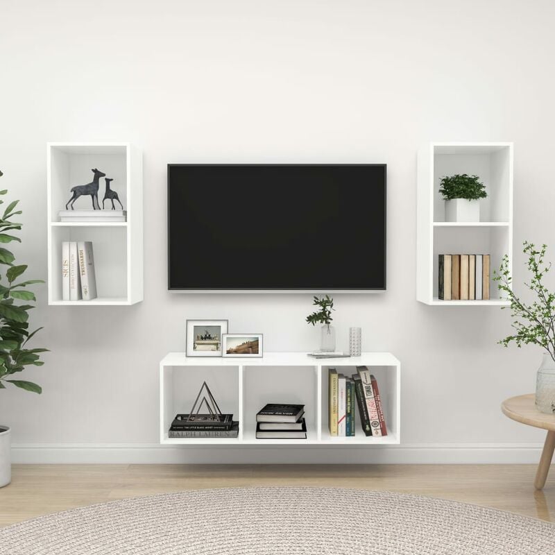 

Juego de mueble para TV de 3 piezas aglomerado blanco - Blanco - Youthup
