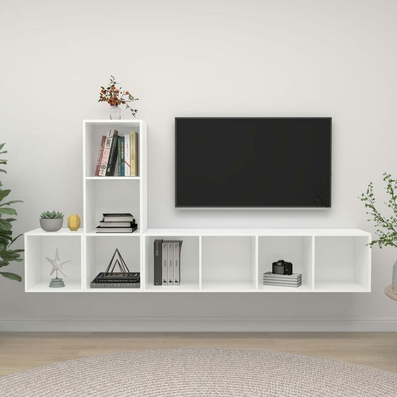 

Juego de mueble para TV de 3 piezas aglomerado blanco brillante - Blanco - Youthup