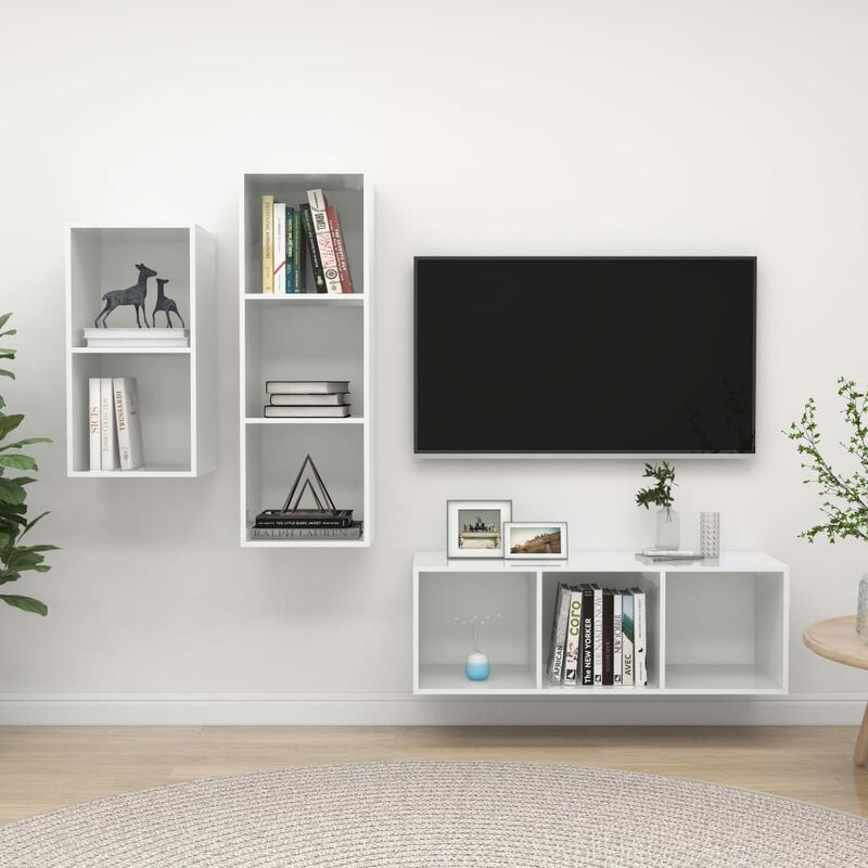 

Juego de mueble para TV de 3 piezas aglomerado blanco brillante - Blanco - Youthup