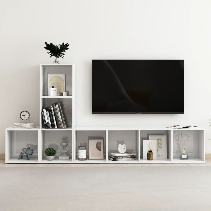 

Juego de mueble para TV de 3 piezas aglomerado blanco brillante - Blanco - Youthup