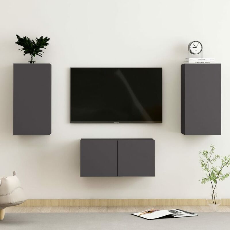 

Juego de mueble para TV de 3 piezas aglomerado gris - Gris - Youthup