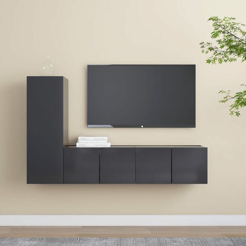 

Juego de mueble para TV de 3 piezas aglomerado gris - Gris - Youthup