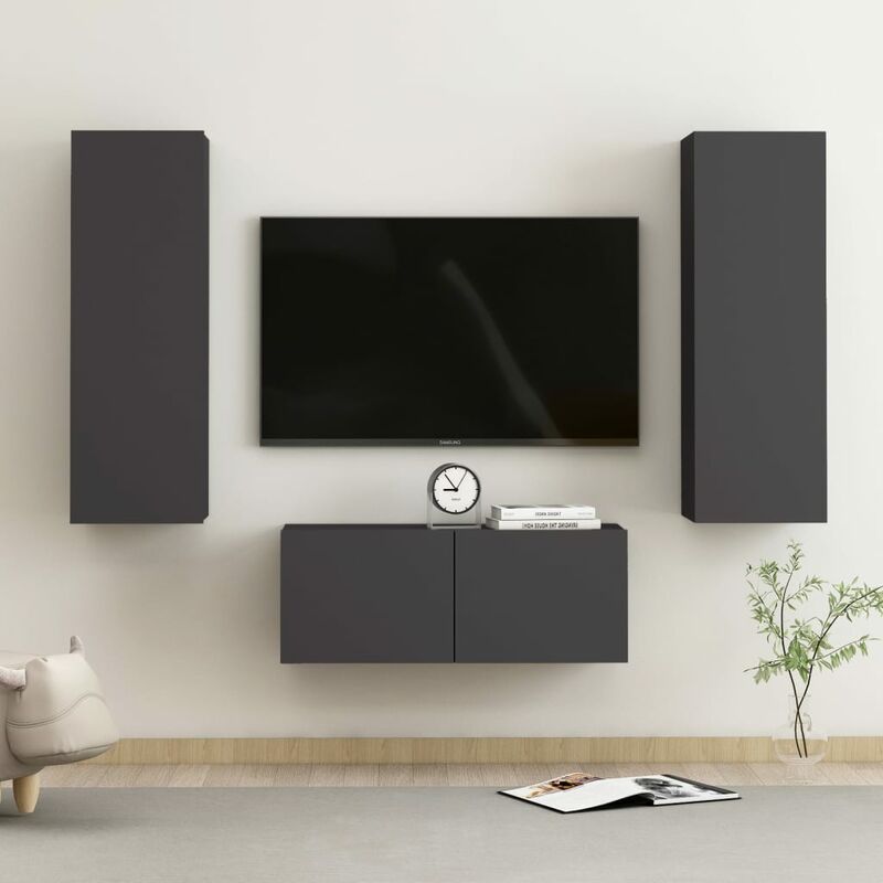 

Juego de mueble para TV de 3 piezas aglomerado gris - Gris - Youthup