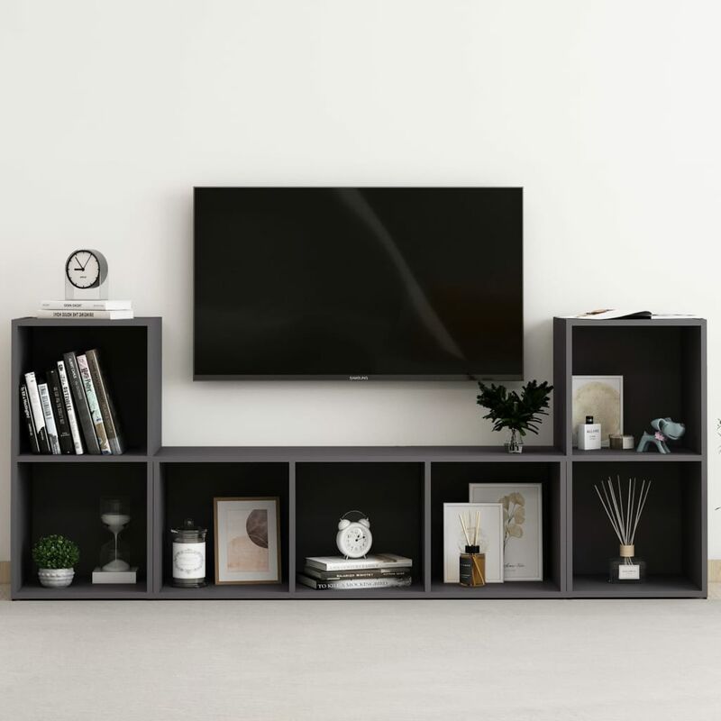 

Juego de mueble para TV de 3 piezas aglomerado gris - Gris - Youthup