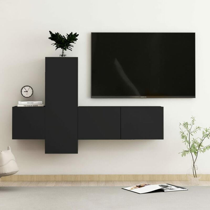 

Youthup - Juego de mueble para TV de 3 piezas aglomerado negro - Negro