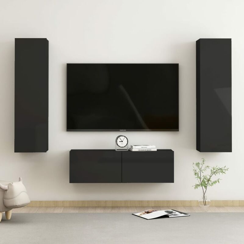 

Juego de mueble para TV de 3 piezas aglomerado negro brillante - Negro - Youthup