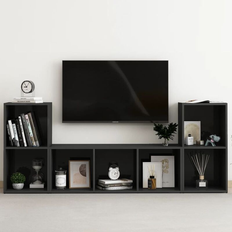 

Juego de mueble para TV de 3 piezas aglomerado negro brillante - Negro - Youthup