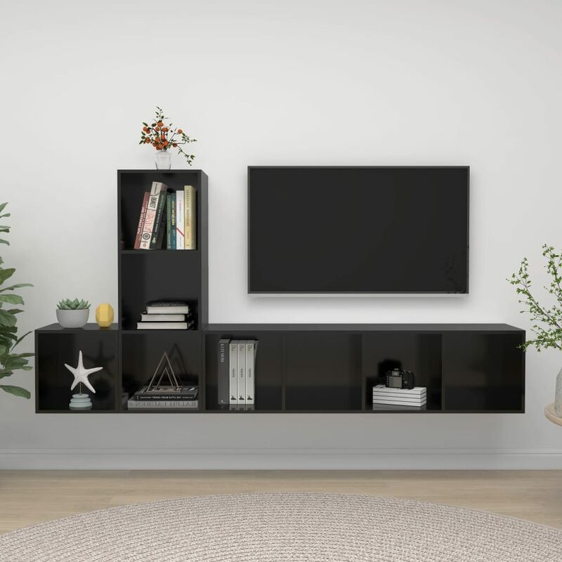 

Juego de mueble para TV de 3 piezas aglomerado negro brillante - Negro - Youthup
