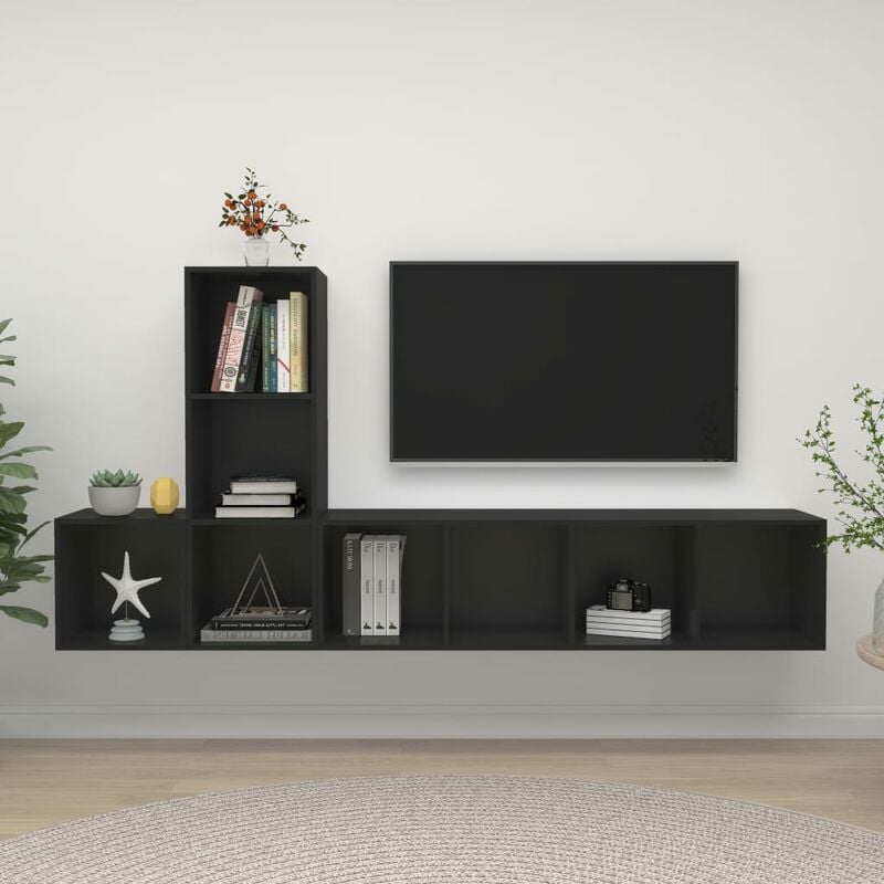 

Juego de mueble para TV de 3 piezas aglomerado negro - Negro - Youthup