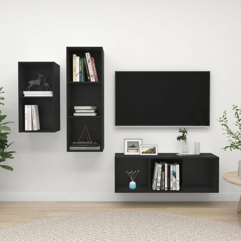 

YOUTHUP Juego de mueble para TV de 3 piezas aglomerado negro - Negro