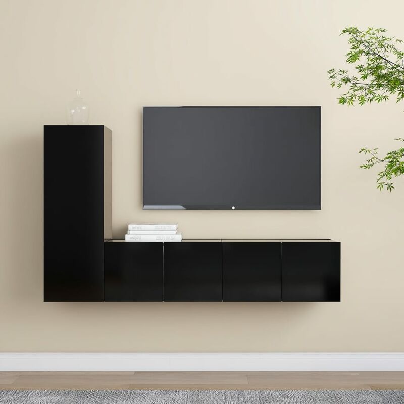 

YOUTHUP Juego de mueble para TV de 3 piezas aglomerado negro - Negro