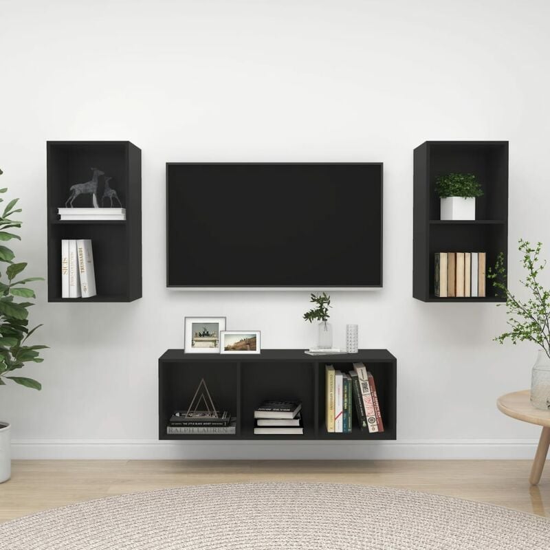 

Juego de mueble para TV de 3 piezas aglomerado negro - Negro - Youthup