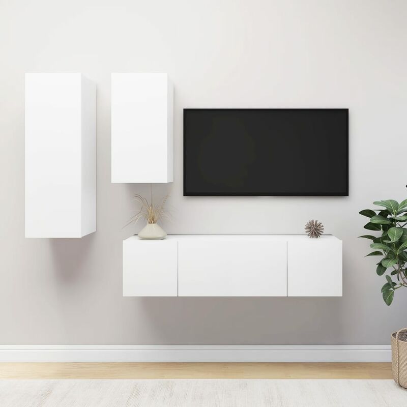 

Juego de mueble para TV de 4 piezas aglomerado blanco - Blanco - Youthup