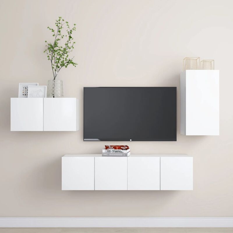 

Juego de mueble para TV de 4 piezas aglomerado blanco - Blanco - Youthup