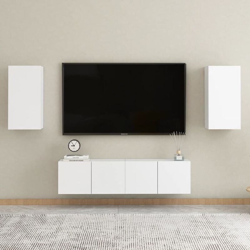 

Juego de mueble para TV de 4 piezas aglomerado blanco - Blanco - Youthup