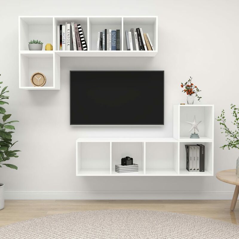 

Juego de mueble para TV de 4 piezas aglomerado blanco brillante - Blanco - Youthup