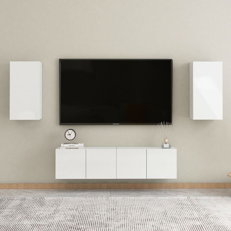 

Juego de mueble para TV de 4 piezas aglomerado blanco brillante - Blanco - Youthup