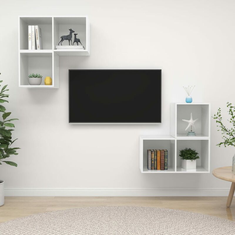 

Juego de mueble para TV de 4 piezas aglomerado blanco brillante - Blanco - Youthup