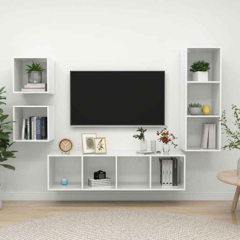 

Juego de mueble para TV de 4 piezas aglomerado blanco brillante - Blanco - Youthup