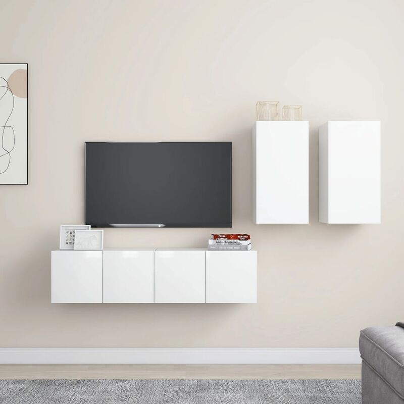 

YOUTHUP Juego de mueble para TV de 4 piezas aglomerado blanco brillante - Blanco