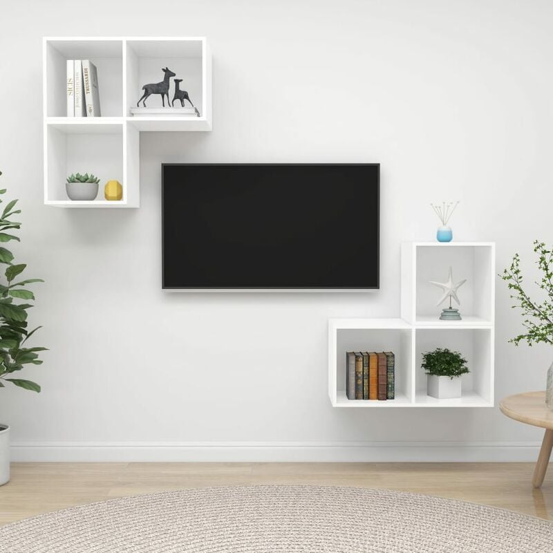 

Juego de mueble para TV de 4 piezas aglomerado blanco brillante - Blanco - Youthup