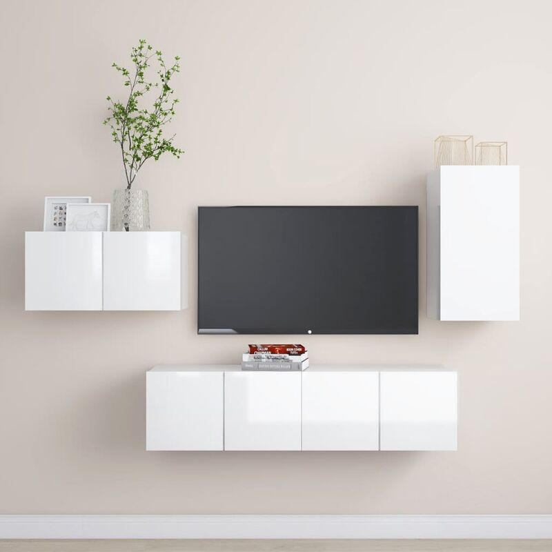 

Juego de mueble para TV de 4 piezas aglomerado blanco brillante - Blanco - Youthup