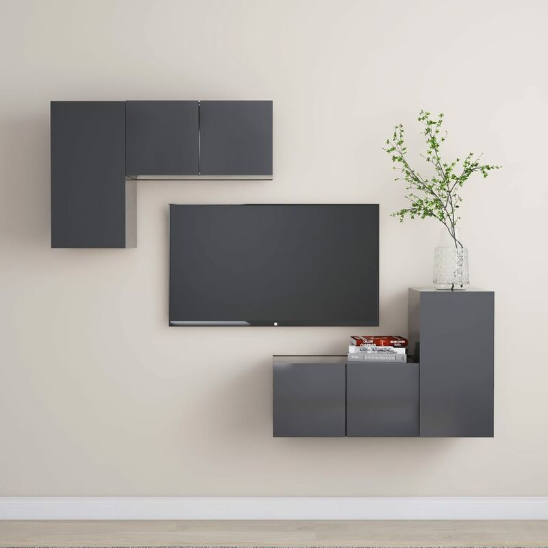 

Juego de mueble para TV de 4 piezas aglomerado gris - Gris - Youthup