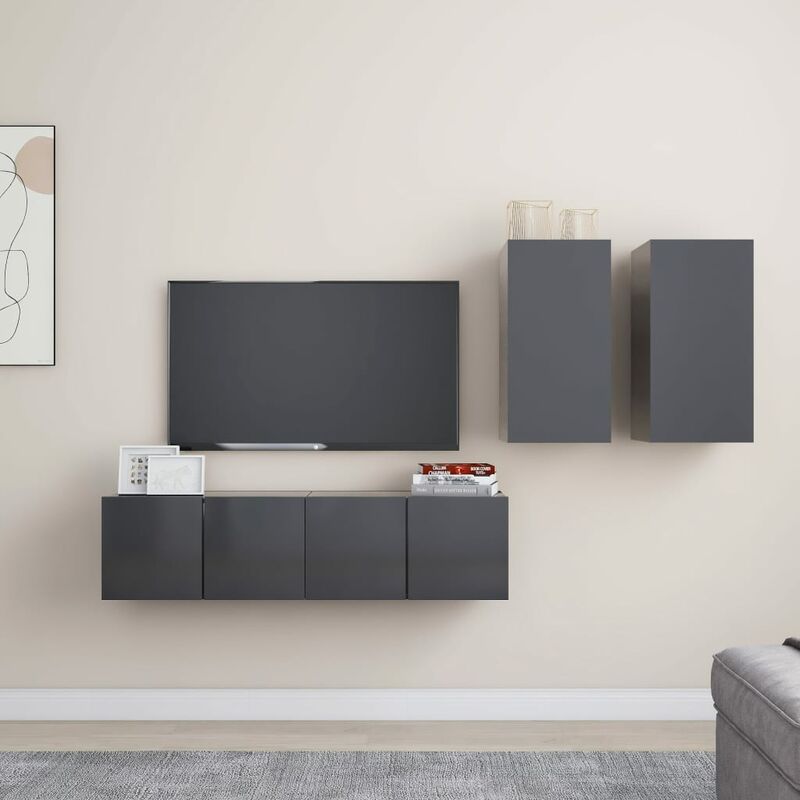 

Juego de mueble para TV de 4 piezas aglomerado gris - Gris - Youthup