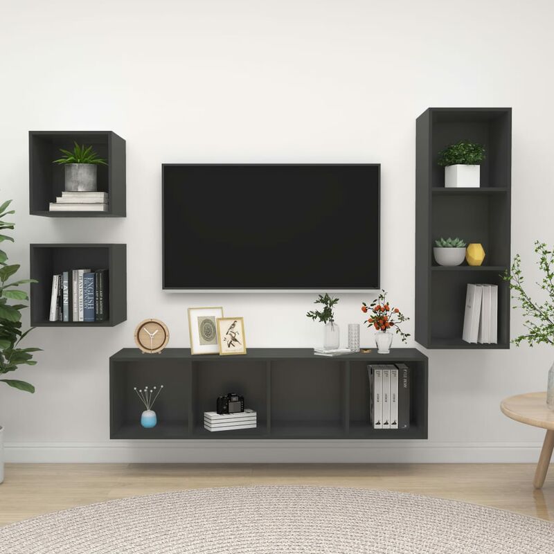 

Juego de mueble para TV de 4 piezas aglomerado gris - Gris - Youthup