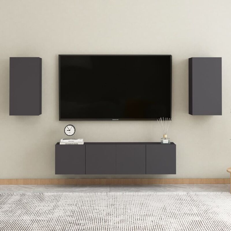 

Juego de mueble para TV de 4 piezas aglomerado gris - Gris - Youthup