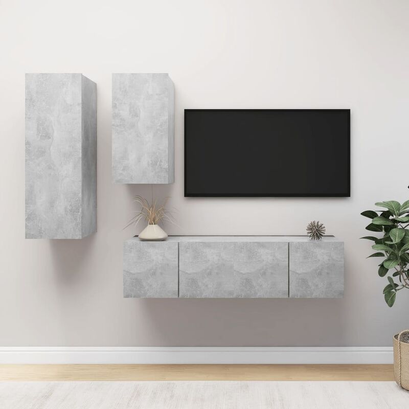 

Juego de mueble para TV de 4 piezas aglomerado gris hormigón - Gris - Youthup