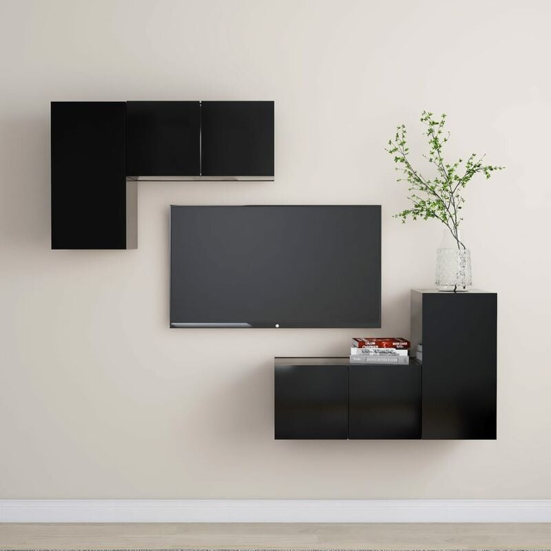 

YOUTHUP Juego de mueble para TV de 4 piezas aglomerado negro - Negro