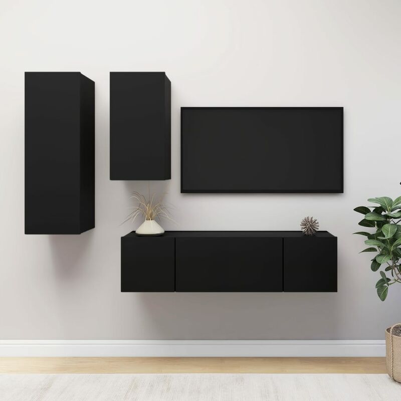 

Juego de mueble para TV de 4 piezas aglomerado negro - Negro - Youthup