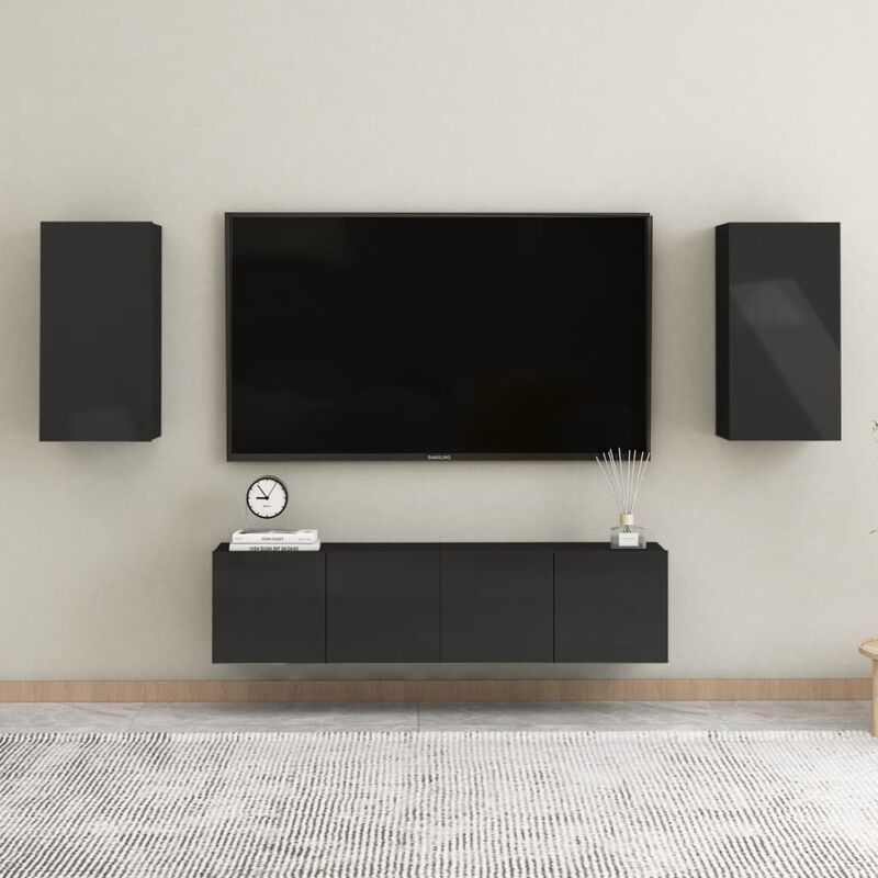 

YOUTHUP Juego de mueble para TV de 4 piezas aglomerado negro brillante - Negro