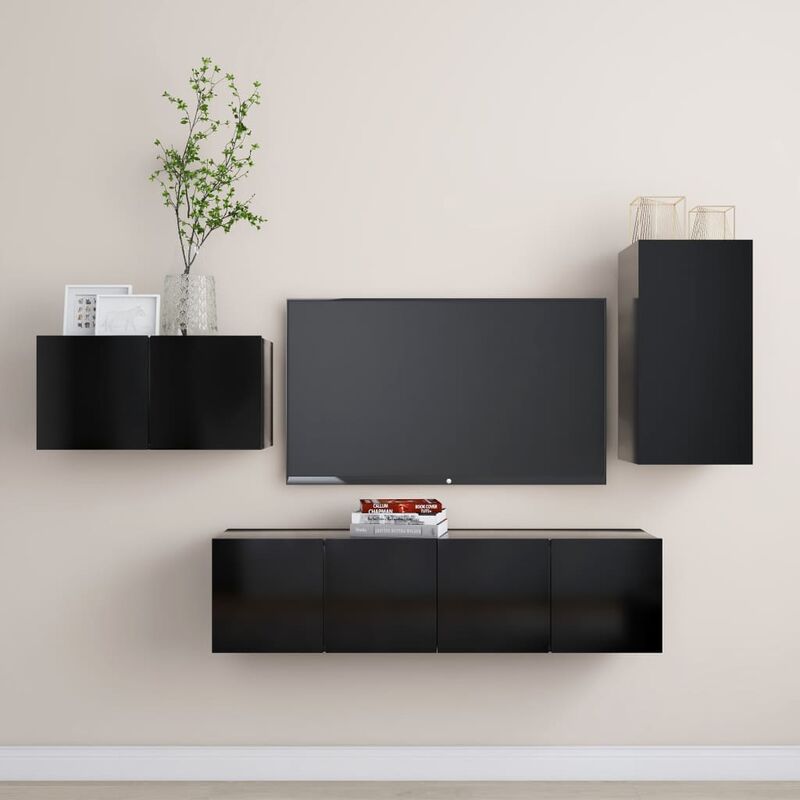

YOUTHUP Juego de mueble para TV de 4 piezas aglomerado negro - Negro