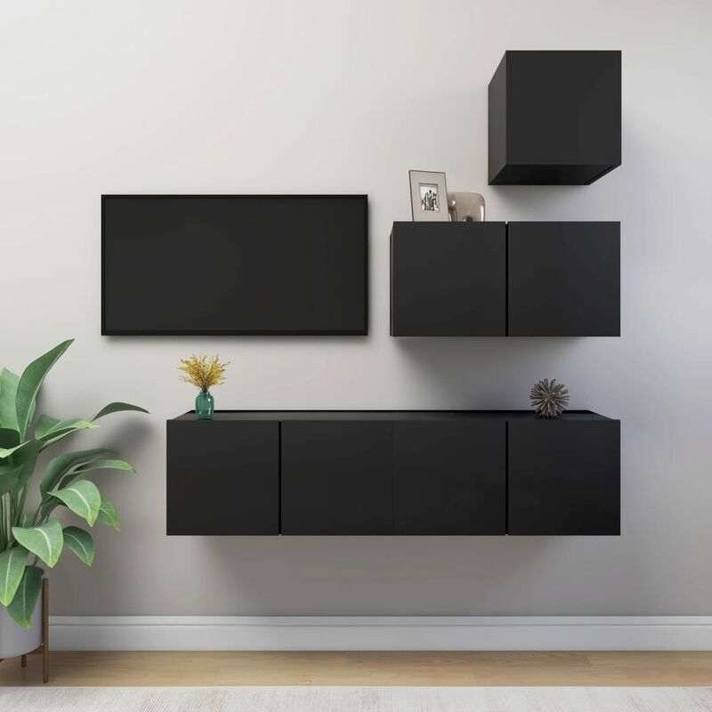 

Juego de mueble para TV de 4 piezas aglomerado negro - Negro - Youthup
