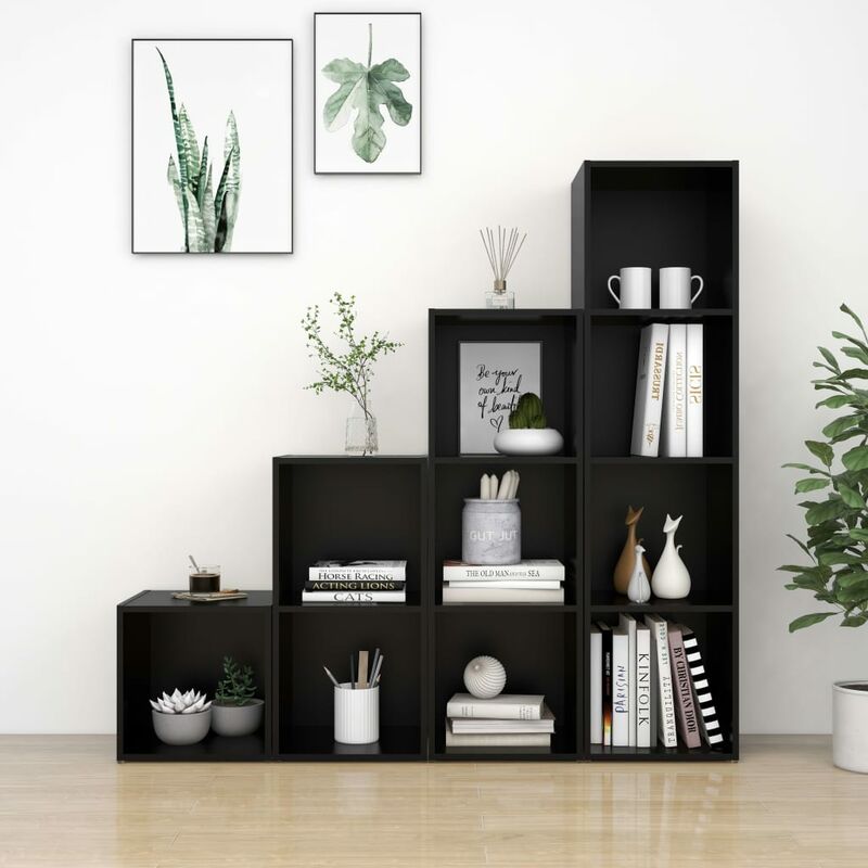 

Juego de mueble para TV de 4 piezas aglomerado negro - Negro - Youthup