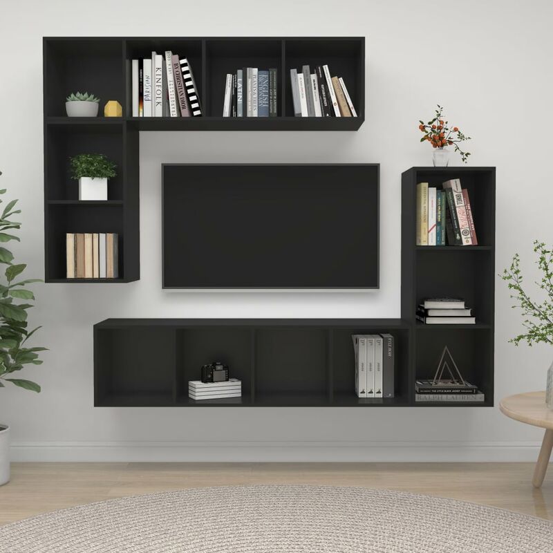 

Juego de mueble para TV de 4 piezas aglomerado negro - Negro - Youthup
