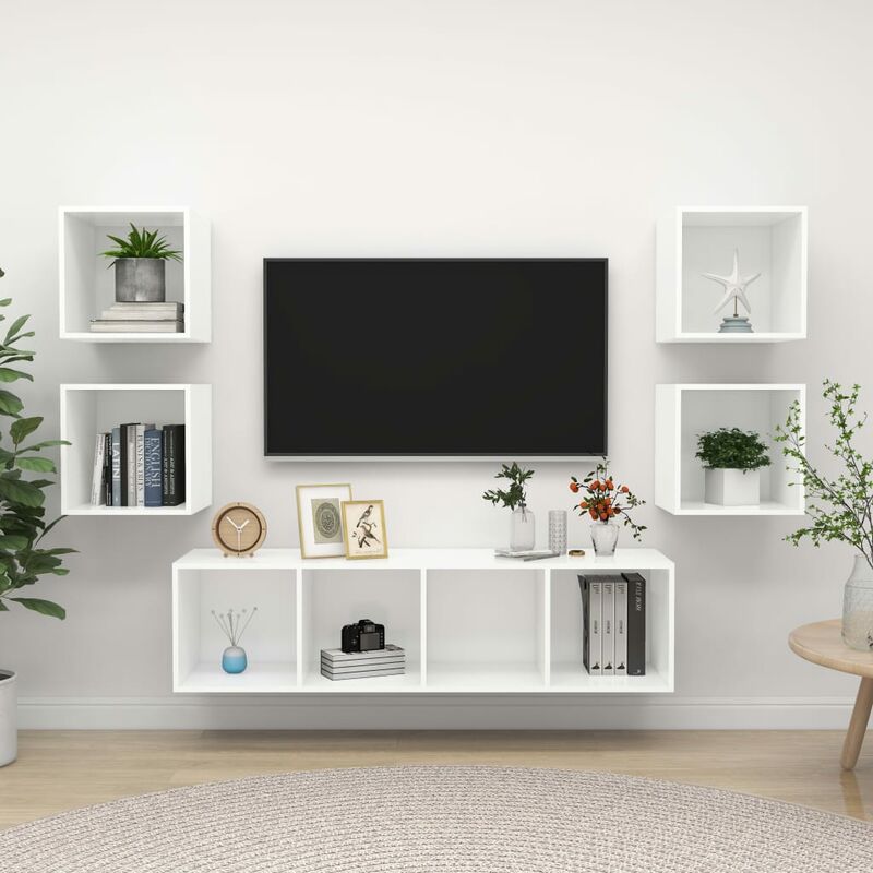 

Juego de mueble para TV de 5 piezas aglomerado blanco - Blanco - Youthup