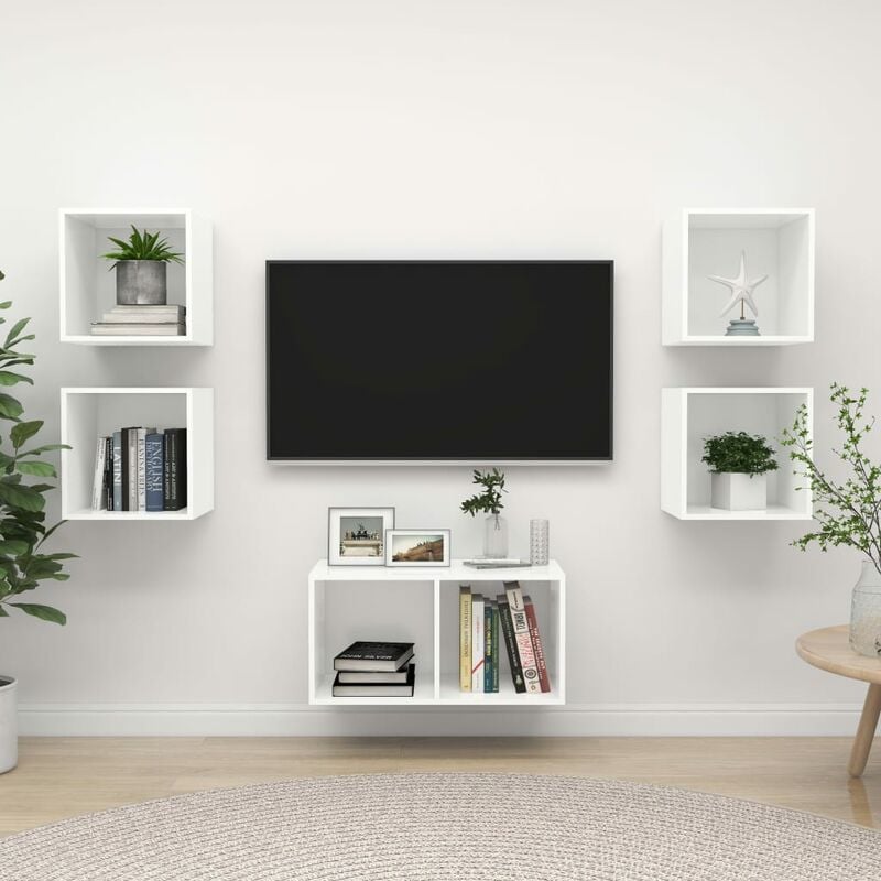 

Juego de mueble para TV de 5 piezas aglomerado blanco - Blanco - Youthup