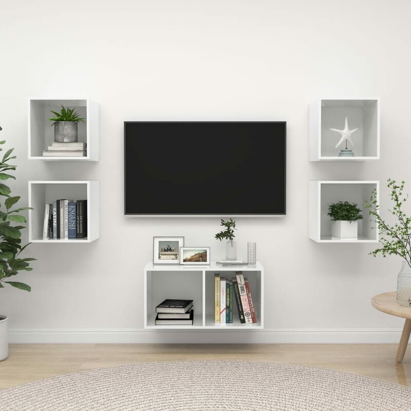 

Juego de mueble para TV de 5 piezas aglomerado blanco brillante - Blanco - Youthup