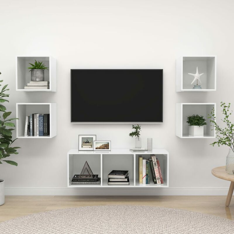 

Juego de mueble para TV de 5 piezas aglomerado blanco brillante - Blanco - Youthup