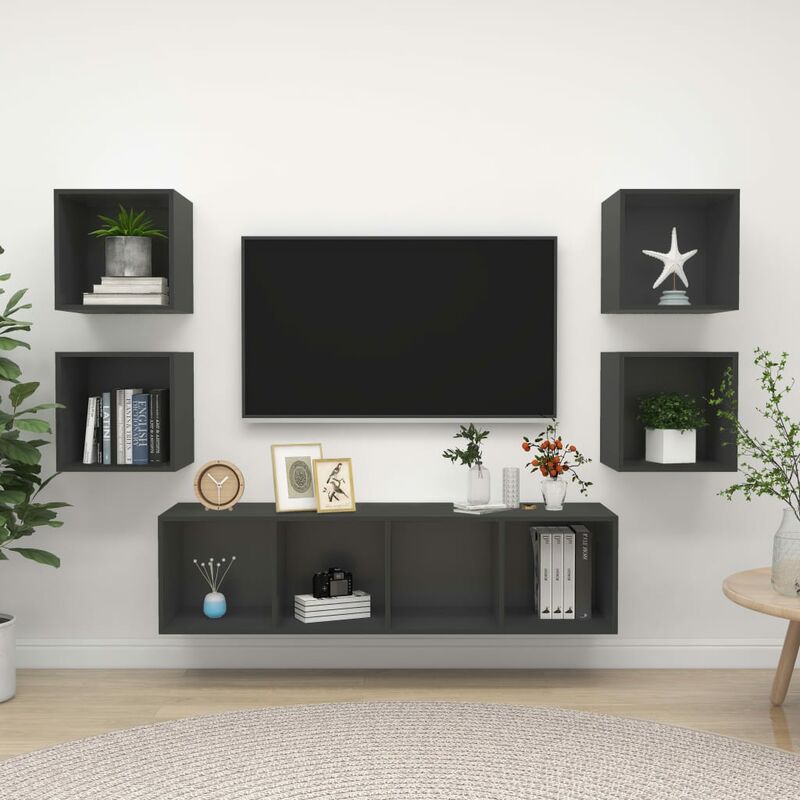 

Juego de mueble para TV de 5 piezas aglomerado gris - Gris - Youthup