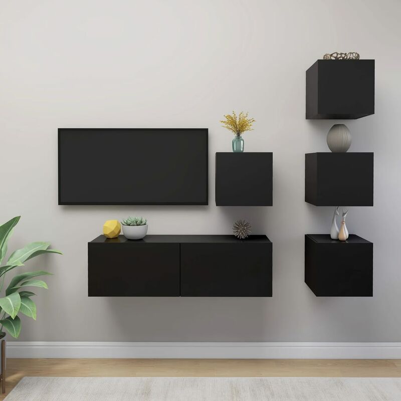 

Juego de mueble para TV de 5 piezas aglomerado negro - Negro - Youthup