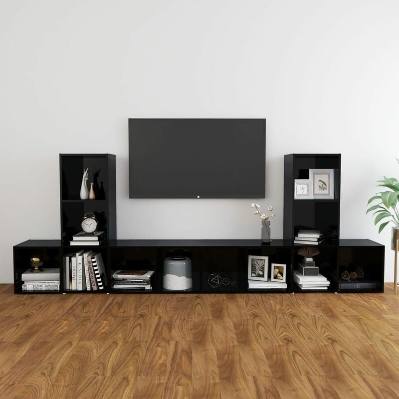

Juego de mueble para TV de 5 piezas aglomerado negro brillante - Negro - Youthup